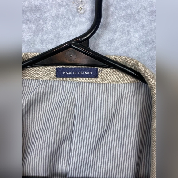 Stafford Blazer Men 48R Solid 2 Button Ivory Oatmeal Blazet Vented‎ Linen Wool - Picture 3 of 10